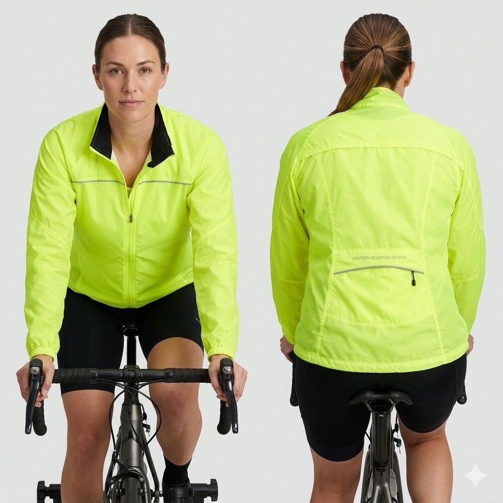 EMS Women's Velocity Neon Yellow High-Vis Cycling Jacket Windbreaker XL